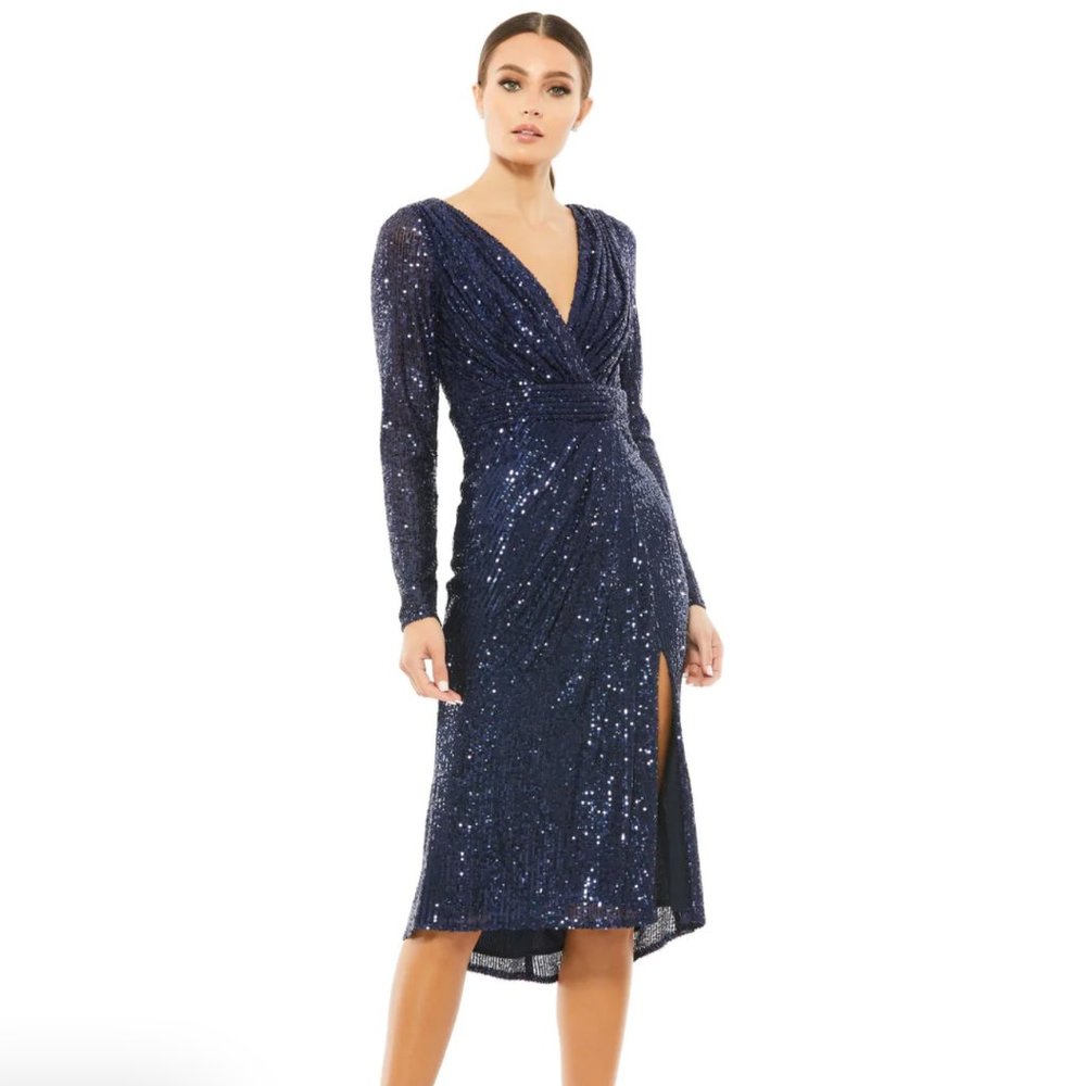 Mac Duggal Long Sleeve Sequined Midi Dress (4)